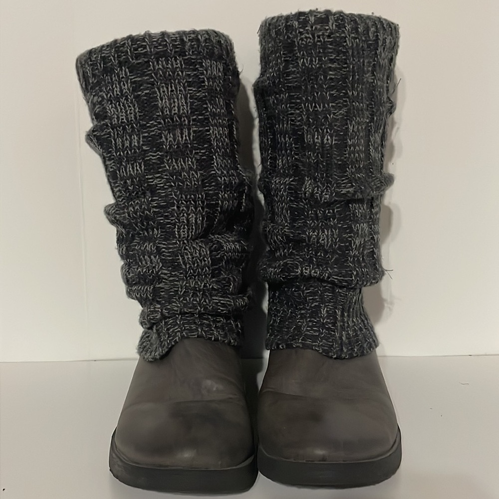 Grey boots with knit covers